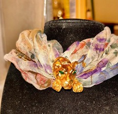 Green‑Eyed Tiger Scarf Clip & Brooch Vintage 1970s