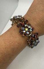 DeLizza & Elster (D &E) Juliana Cognac & Iridescent AB Rhinestone Bracelet 6.75”