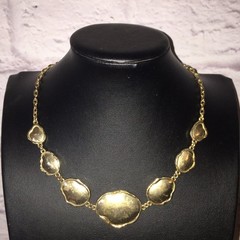 Vintage Organic Nugget Statement Necklace Gold Tone Hammered Bib Style