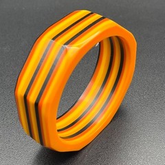 Vintage Laminated Lucite Octagonal Bangle Bracelet Orange Yellow Black Wide