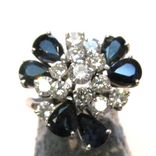 High Quality Blue Sapphire & Diamond Ring Band 18k White Gold Size 6 MAKE OFFER