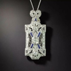 Art Deco Round Cut Lab Created Diamond & Sapphire Wedding 925 Silver Pendant