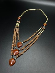 Vintage Carnelian Multi Strand Necklace, Triple Heart Pendant, Faceted Orange