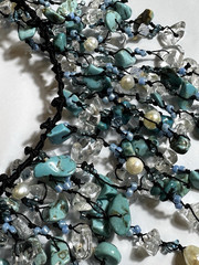 Turquoise Chip Beads Artisan Cluster Boho Waterfall Necklace Coastal Cowgirl