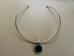 Vintage Choker Necklace Vintage 1990s 2.5mm Round Silver Collar Monogram Pendant