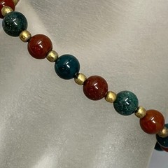 Gemstone Bracelet Brown Green Stone Bead Gold Tone Spacer Healing Chakra Vtg 7.5