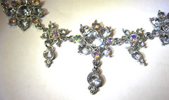 Sparkly VCLM Clear Rhinestone & Aurora Borealis Necklace 16″ & 4″ Silvertone