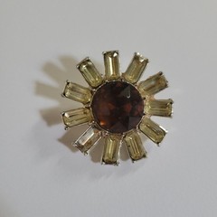 Vintage Mid-Century Modern Atomic Sunburst Brooch Amber Yellow 1.25in MCM Retro