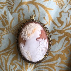 Beautiful Shell Cameo Brooch / Pendant , Vintage or Antique, Filagree Bezel