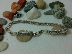 VTG 950 Sterling Silver Anchor Mariner Dbl Linked Chain Tennis Bracelet 8 1/8″