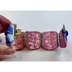 Andrée Bazot Paris Enamel Cuff Bracelet Earrings Blue Poured Glass Demi Parure