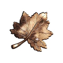 Vintage Brooch Pin Gold Tone Faux Pearl Maple Leaf Costume Jewelry