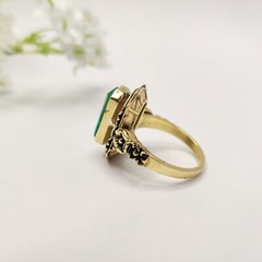 925 silver created emerald ring vintage antique Handmade Size 7