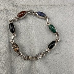Vintage Taxco 950 Silver Bracelet Polished Stone 7”