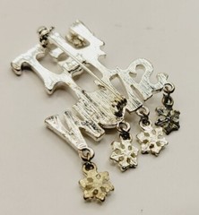 Christmas Snowflake Charm Brooch Let it Snow pin Silver Tone Crystal accent KC