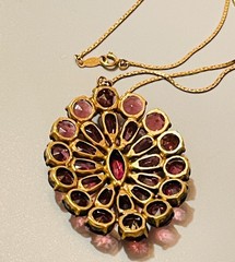 Vintage Czechoslovakia Multiple Diamond Shape Amethyst Pendant Necklace & Chain