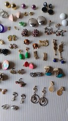 Lot 63 Pair Vintage Clip Screw Back Earrings Mixed Materials Tones Some Wear