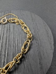 Vintage 14K Yellow Gold Double Marquise Link Bracelet 7.25” 7.6g Safety Chain
