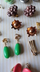 Lot 63 Pair Vintage Clip Screw Back Earrings Mixed Materials Tones Some Wear