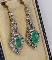 Art Deco Green Emerald & Lab Created Diamond Engagement 925 Silver Gift Earrings