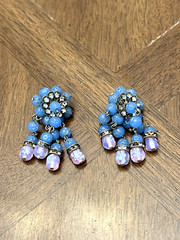 Vintage Blue & Purple Beaded Dangle/Drop Earrings Unmarked Designer? Gorgeous!