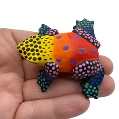Wooden colorful frog brooch yellow orange spotted lapel pin light weight