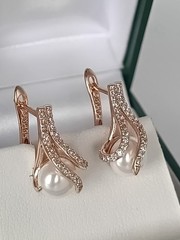 Vintage 1990-s 14 Ct Rolled Gold Pearls / Zircons Earrings – Hallmarked 585 RG