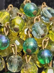 Vintage Vogue Signed Dangle Earrings Green Yellow Beaded Cluster Gold Tone 40mm