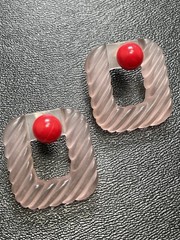 Vintage 1.1” Red Ball Frosted Pink Acrylic Dangle Earrings