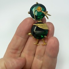 VINTAGE European Duck Bird Brooch Trombone Clasp Green Stone Egg in a Nest Tail