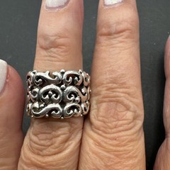 Wide .5” Scroll Sterling Filigree 925 Ring Size 7.5” 12g FREE SHIPPING!