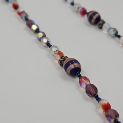Vintage Artisanal Glass Bead Necklace Iridescent Crystal Boho Toggle Clasp