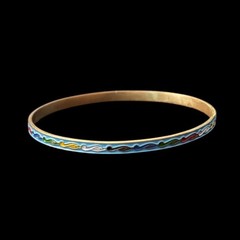 Sky Blue/ Rainbow Scroll Vintage Cloisonné Brass & Enamel Bangle (Medium)