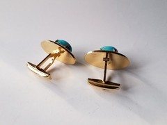 Vintage Matching Set Cufflinks, Tie Bar & Tack Gold Tone W Faux Turquoise Stones