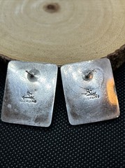 Ronnie Calabaza Sterling Silver, Turquoise & Coral Earrings Zuni NM Square NA
