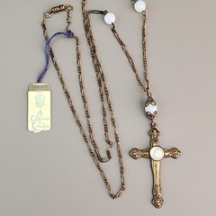 Vintage Cross Necklace Carole Opalite Antiqued Gold Tone 28″