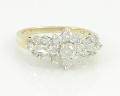 Y2K 1.25 CT Diamond Band Baguette and Round Ring 10K Cluster I1-I2 G-H Size 6.5