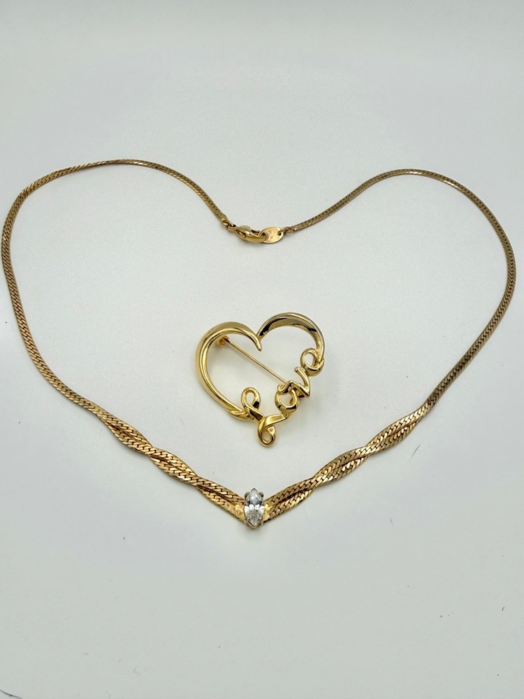 NR signed Goldtone vintage Avon necklace and unbranded brooch