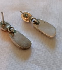 Vintage Silver Tone Southwestern Earrings Red & Purple Cabochon Bezel Dangle