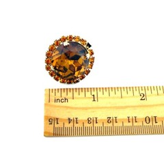 Vintage Faceted Topaz Rhinestone Clip On Earrings Glam Brown 1940s 1950s Wedding