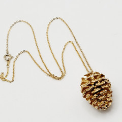 Pinecone Articulated Pendant w Chain Woodland Holiday Nature Gold Tone Necklace