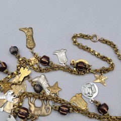 Vintage Mexican Folk Art Necklace Cowboys Indians Figural Dangling Charms 30″