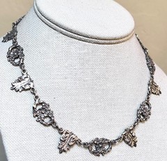 WONDERFUL Antique Italian Designer Ornate .800 Silver Floral Link Necklace