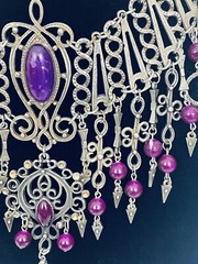Vintage French DLH DEPOSE Necklace Bib Statement Pewter Purple 14.5″ Costume