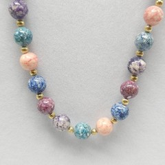 Multi-Color Semi Precious Stone Beaded Necklace Vintage Gold Spacers 29 in