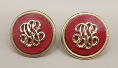 Vintage 1980s Red Leather & Gold Monogram Statement Clip-On Earrings 1.25″