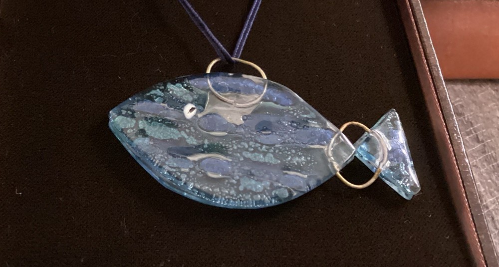 Fish Necklace Glass Metal Boho Nylon Cord One Of A Kind 26” Approx Sea Beach