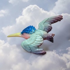 Vintage Carved Hummingbird Brooch Marked Japan Pastel Resin Figural Bird Pin