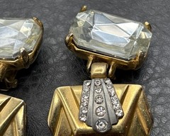 Vintage Runway Art Deco Style Crystal Drop Clip On Earrings Gold Tone Chunky