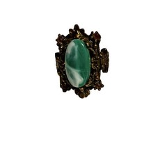 Antique Statement Cocktail Ring Faux Malachite Parks Bros & Rogers C. 1915-31